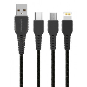 ROCKROSE καλώδιο USB σε Micro/Type-C/Lightning Cobra Pro, 1.2m, μαύρο RRCS03
