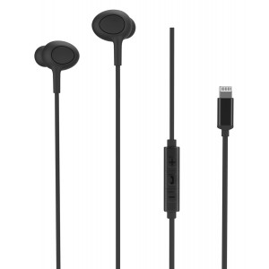 ROCKROSE earphones με μικρόφωνο Siren LT, Lightning, 1.2m, μαύρα RRWE20