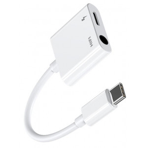 JOYROOM καλώδιο USB Type-C σε Type-C & 3.5mm SH-C1, 3A, 0.12m, λευκό SH-C1-WH