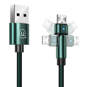 USAMS καλώδιο Micro USB σε USB SJ478, περιστρεφόμενο, 2A, 1m, πράσινο SJ478USB02