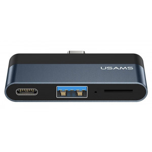 USAMS USB-C hub US-SJ491, USB/USB-C PD/micro SD θύρες, γκρι SJ491HUB01