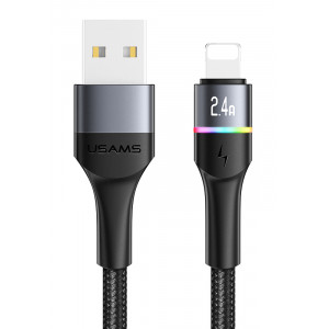 USAMS καλώδιο Lightning σε USB US-SJ534 με φωτισμό, 2.4A, 1.2m, μαύρο SJ534USB01