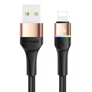 USAMS καλώδιο Lightning σε USB SJ534 με φωτισμό, 2.4A, 1.2m, χρυσό SJ534USB02