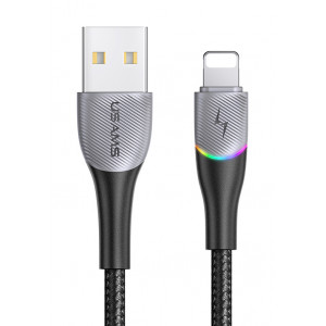 USAMS καλώδιο Lightning σε USB SJ541 με RGB φωτισμό, 2.4A, 1.2m, μαύρο SJ541USB01
