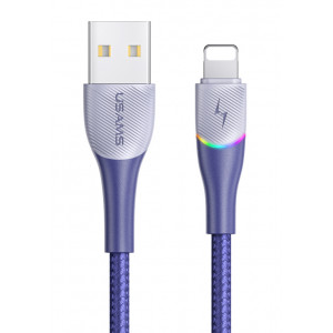 USAMS καλώδιο Lightning σε USB SJ541 με RGB φωτισμό, 2.4A, 1.2m, μπλε SJ541USB02
