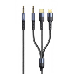 USAMS καλώδιο ήχου 3.5mm σε Lightning/USB-C/3.5mm US-SJ556, 1.2m, μαύρο SJ556YP01