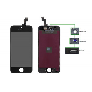 TIANMA High Copy LCD iPhone 5S, Camera-Sensor ring, ear mesh, Black TLCD-030