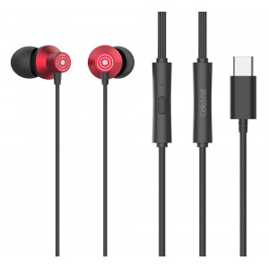 CELEBRAT earphones με μικρόφωνο D15, USB-C, 1.2m, κόκκινα YS-D15-RD
