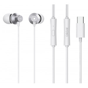 CELEBRAT earphones με μικρόφωνο D15, USB-C, 1.2m, λευκά YS-D15-WH