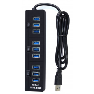 USB 3.0 Hub Combo 10 Port 5 Gbps with 3 On/Off Buttons and Led Indicator Black 1m 20302