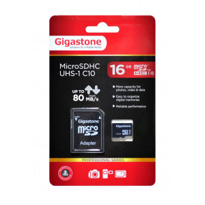Flash Memory Card Gigastone MicroSDHC UHS-1 16GB C10 Professional Series with Adapter up to 80 MB/s* 4716814071469