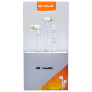 Hands Free Ancus Dynamic in-Earbud Stereo 3.5 mm White with Polrity Switch Button, Flat Cable, Answer and Volume Button 5210029035357