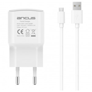 Φορτιστής Ταξιδίου Ancus Supreme Series USB 5V / 2A με Αποσπώμενο Καλώδιο Micro USB 1m Λευκός 5210029068119