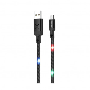 Καλώδιο σύνδεσης Hoco U63 Spirit USB σε Micro-USB 2.4A και Φωτεινές Ενδείξεις με Ηχητικό Αθσητήρα Μαύρο 1.2μ 6931474707031