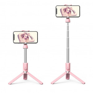 Selfie Stick Hoco K11 Wireless Πτυσσόμενο Ροζ με Βάση Τρίποδο 68cm 6931474708458