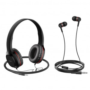 Ακουστικά Stereo Hoco W24 Enlighten Κόκκινα με Μικρόφωνο και επιπλέον ακουστιά 3.5mm 6931474709622