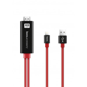 Καλώδιο σύνδεσης Hoco UA4 2 σε 1 HDMI σε USB και Lightning Full HD 2m Μαύρο/Κόκκινο 6957531052449