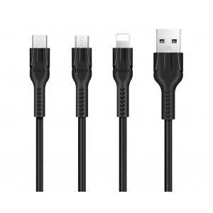 Καλώδιο σύνδεσης Hoco U31 Benay 3 σε 1 USB σε Micro-USB, Lightning, Type-C Μαύρο 1,2μ 6957531069331