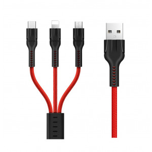 Καλώδιο σύνδεσης Hoco U31 Benay 3 σε 1 USB σε Micro-USB, Lightning, Type-C Κόκκινο 1,2μ 6957531069348