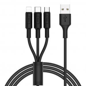 Καλώδιο σύνδεσης Hoco X25 3 σε 1 Fast Charging USB σε Micro-USB, Lightning, Type-C Μαύρο 1m 6957531080169