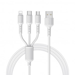 Καλώδιο σύνδεσης Borofone BX16 3-σε-1 USB σε Micro-USB, Lightning, Type-C Λευκό 1.0m 6957531099444