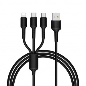 Καλώδιο σύνδεσης Borofone BX16 3-σε-1 USB σε Micro-USB, Lightning, Type-C Μαύρο 1.0m 6957531099451