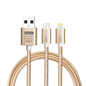 GOLF 2-σε-1 Καλωδιο USB σε Micro USB και 8-pin, Braided, 1m, Gold