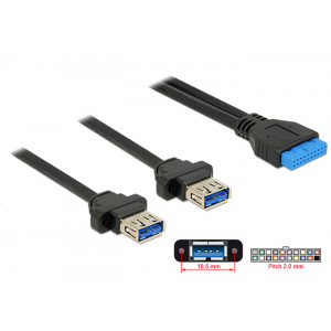 DELOCK Καλωδιο USB 3.0 19 pin header (F) σε 2x USB 3.0 Type-A (F), 80cm